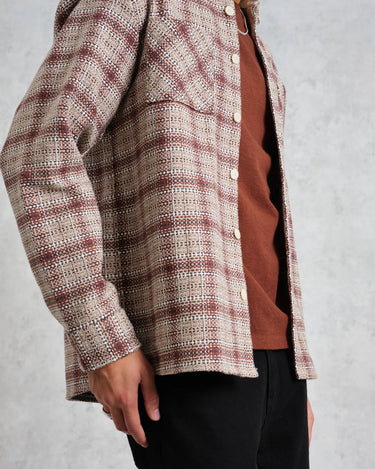 Wax London WHITING OVERSHIRT BASKET CHECK ECRU/BURGUNDY - KYOTO - Wax London