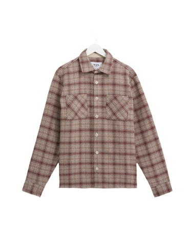 Wax London WHITING OVERSHIRT BASKET CHECK ECRU/BURGUNDY - KYOTO - Wax London