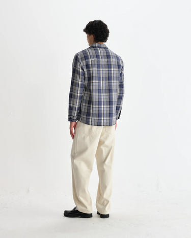 Wax London WHITING OVERSHIRT BASKET WEAVE BLUE / ECRU - KYOTO - Wax London