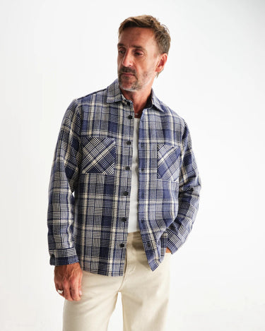 Wax London WHITING OVERSHIRT BASKET WEAVE BLUE / ECRU - KYOTO - Wax London