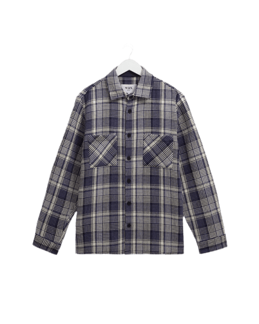 Wax London WHITING OVERSHIRT BASKET WEAVE BLUE / ECRU - KYOTO - Wax London