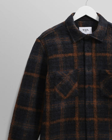 Wax London WHITING OVERSHIRT DRAWN CHECK TEAL / ORANGE - KYOTO - Wax London