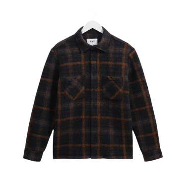 Wax London WHITING OVERSHIRT DRAWN CHECK TEAL / ORANGE - KYOTO - Wax London