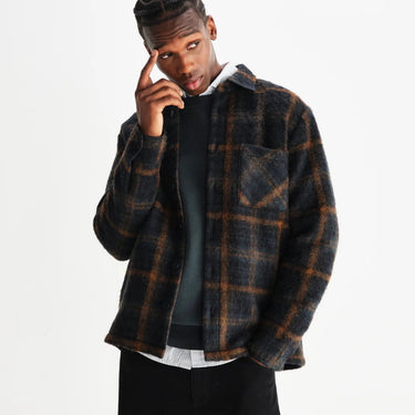 Wax London WHITING OVERSHIRT DRAWN CHECK TEAL / ORANGE - KYOTO - Wax London