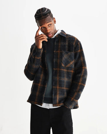 Wax London WHITING OVERSHIRT DRAWN CHECK TEAL / ORANGE - KYOTO - Wax London