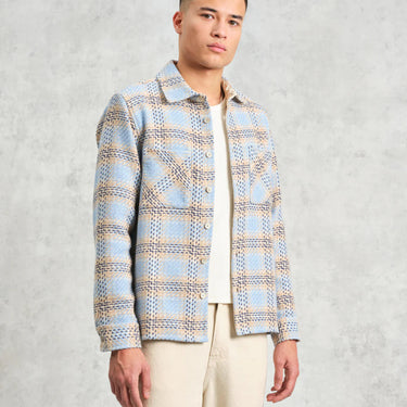 Wax London WHITING OVERSHIRT EARL CHECK PALE BLUE / ECRU - KYOTO - Wax London