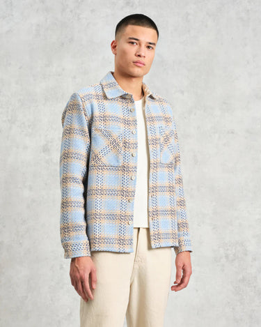 Wax London WHITING OVERSHIRT EARL CHECK PALE BLUE / ECRU - KYOTO - Wax London