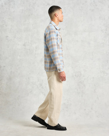 Wax London WHITING OVERSHIRT EARL CHECK PALE BLUE / ECRU - KYOTO - Wax London