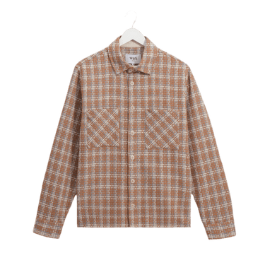 Wax London WHITING OVERSHIRT LADDER CHECK WEAVE TAN / MULTI - KYOTO - Wax London