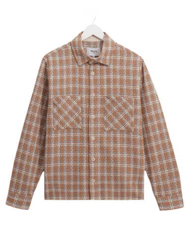 Wax London WHITING OVERSHIRT LADDER CHECK WEAVE TAN / MULTI - KYOTO - Wax London