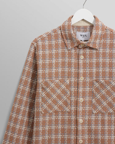 Wax London WHITING OVERSHIRT LADDER CHECK WEAVE TAN / MULTI - KYOTO - Wax London