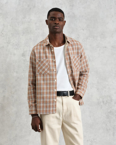 Wax London WHITING OVERSHIRT LADDER CHECK WEAVE TAN / MULTI - KYOTO - Wax London