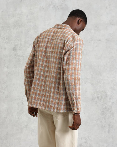 Wax London WHITING OVERSHIRT LADDER CHECK WEAVE TAN / MULTI - KYOTO - Wax London