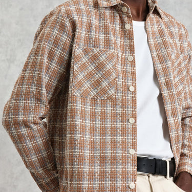 Wax London WHITING OVERSHIRT LADDER CHECK WEAVE TAN / MULTI - KYOTO - Wax London