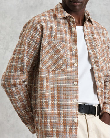 Wax London WHITING OVERSHIRT LADDER CHECK WEAVE TAN / MULTI - KYOTO - Wax London