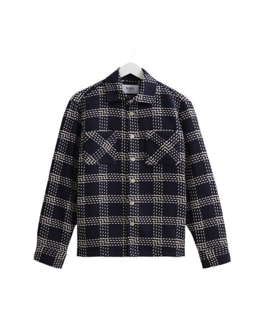 Wax London WHITING OVERSHIRT LATTICE CHECK NAVY - KYOTO - Wax London