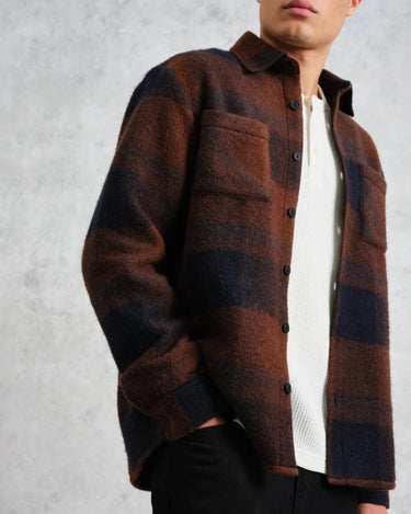 Wax London WHITING OVERSHIRT MOHAIR CHECK BROWN/BLUE - KYOTO - Wax London