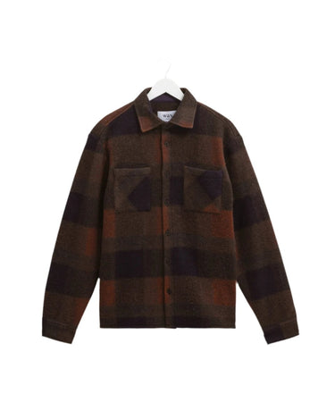 Wax London WHITING OVERSHIRT MOHAIR CHECK BROWN/BLUE - KYOTO - Wax London