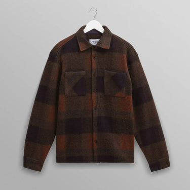 Wax London WHITING OVERSHIRT MOHAIR CHECK BROWN/BLUE - KYOTO - Wax London