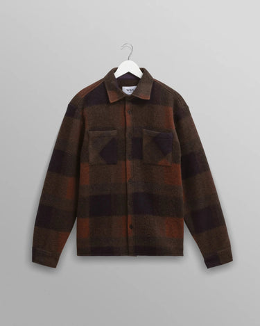 Wax London WHITING OVERSHIRT MOHAIR CHECK BROWN/BLUE - KYOTO - Wax London