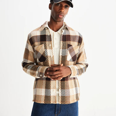 Wax London WHITING OVERSHIRT PIKE CHECK NATURAL / BROWN - KYOTO - Wax London