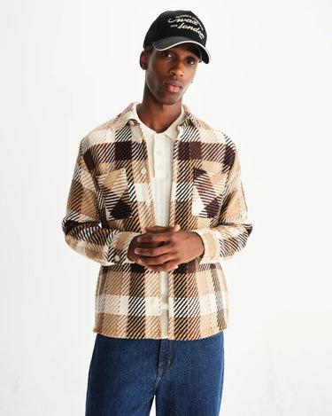 Wax London WHITING OVERSHIRT PIKE CHECK NATURAL / BROWN - KYOTO - Wax London