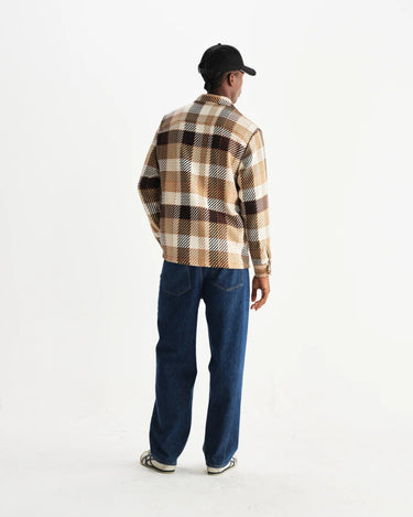 Wax London WHITING OVERSHIRT PIKE CHECK NATURAL / BROWN - KYOTO - Wax London