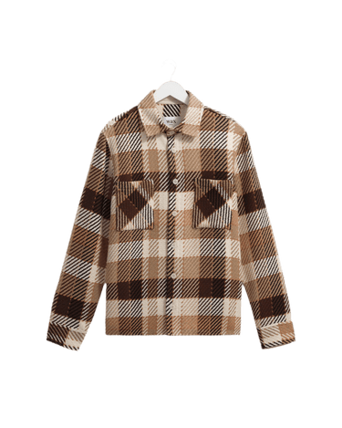 Wax London WHITING OVERSHIRT PIKE CHECK NATURAL / BROWN - KYOTO - Wax London
