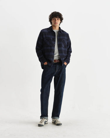 Wax London WHITING OVERSHIRT SKATE CHECK BROWN / BLUE - KYOTO - Wax London