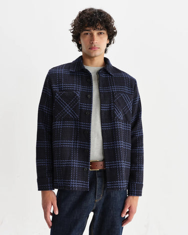 Wax London WHITING OVERSHIRT SKATE CHECK BROWN / BLUE - KYOTO - Wax London