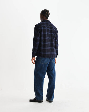 Wax London WHITING OVERSHIRT SKATE CHECK NAVY / BLUE - KYOTO - Wax London