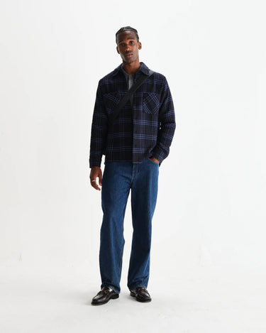 Wax London WHITING OVERSHIRT SKATE CHECK NAVY / BLUE - KYOTO - Wax London