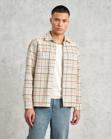 Wax London WHITING OVERSHIRT YARD CHECK ECRU / MULTI - KYOTO - Wax London