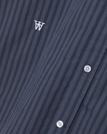 Wood Wood Day Striped AA Embroidery Shirt GOTS Skjorter Blue Grey - KYOTO - Wood Wood