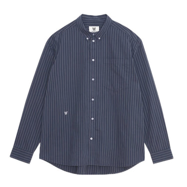 Wood Wood Day Striped AA Embroidery Shirt GOTS Skjorter Blue Grey - KYOTO - Wood Wood