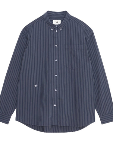 Wood Wood Day Striped AA Embroidery Shirt GOTS Skjorter Blue Grey - KYOTO - Wood Wood