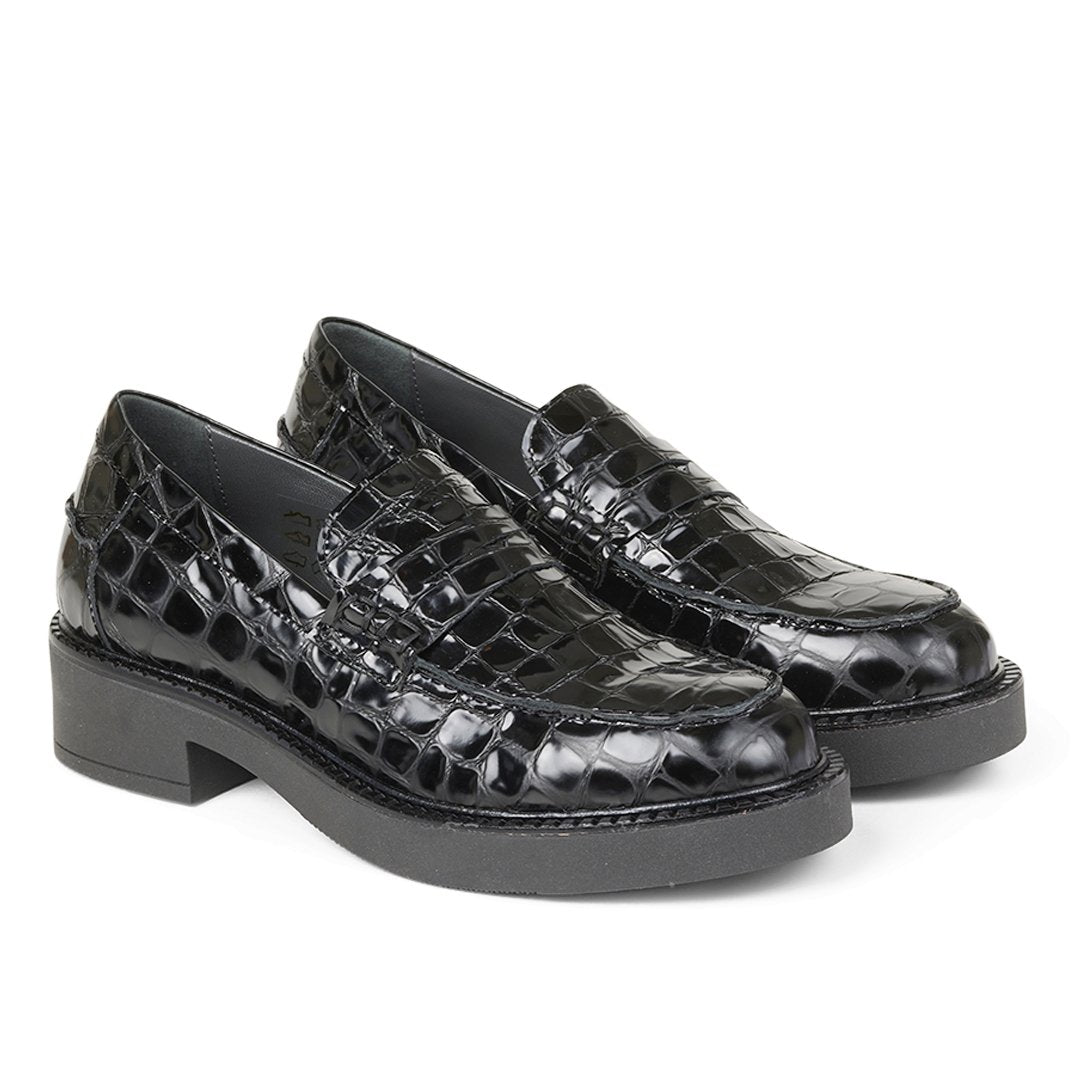 ANGULUS Loafer w. chunky sole Black Croco - KYOTO - ANGULUS