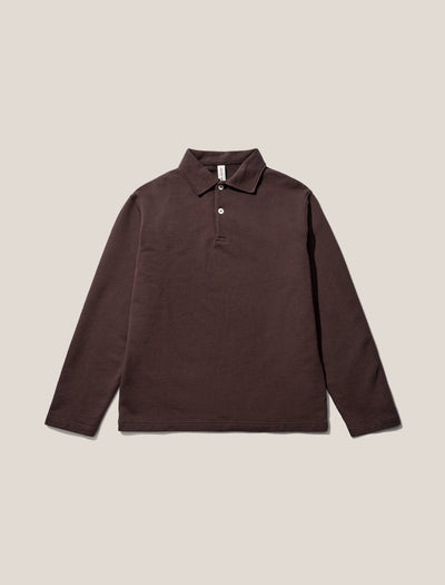 ANOTHER ASPECT Cotton L/S Jersey Polo Antique Brown - KYOTO - ANOTHER ASPECT