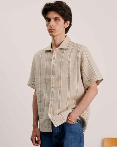 ANOTHER ASPECT Linen S/S Shirt Green Striped - KYOTO - ANOTHER ASPECT