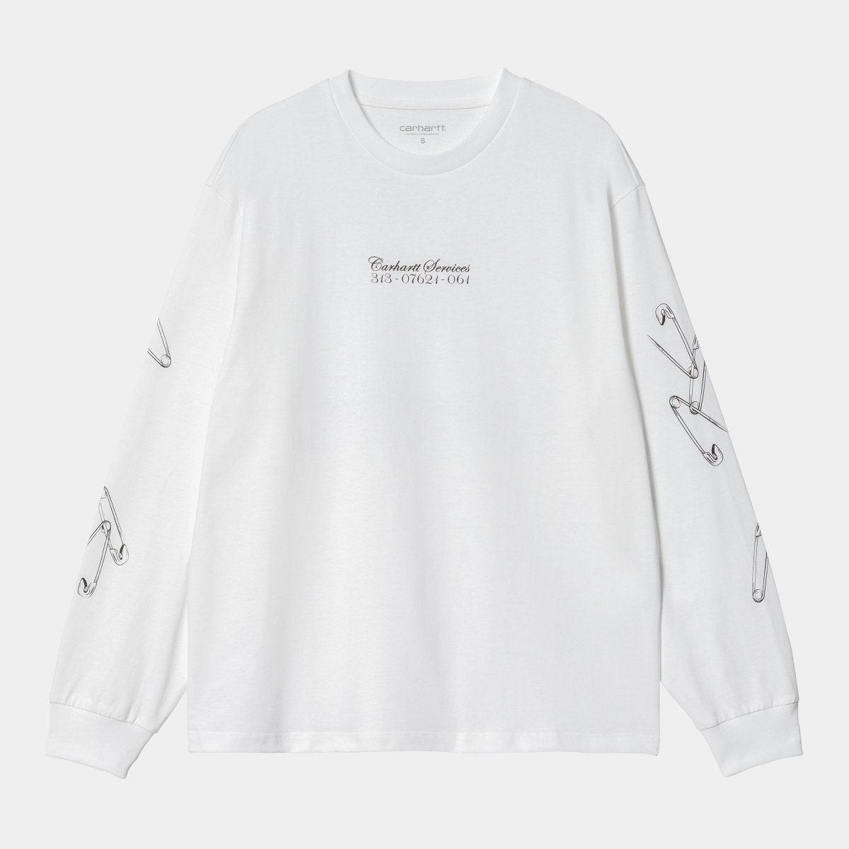 Carhartt WIP L/S Safety Pin T-Shirt White/Bordeaux - KYOTO - Carhartt WIP