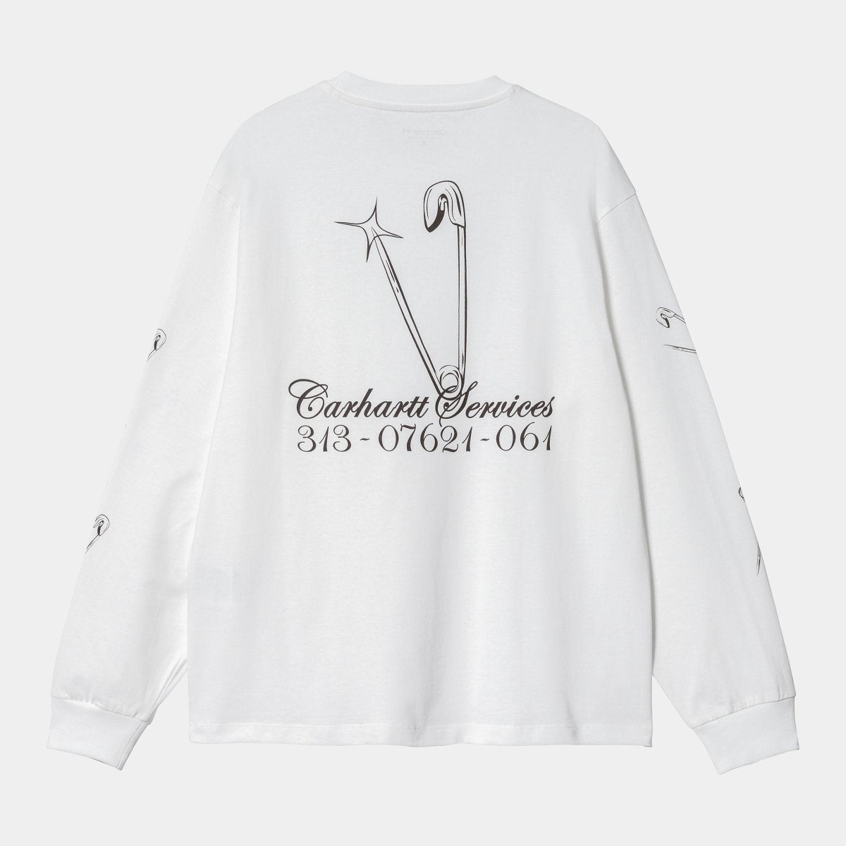 Carhartt WIP L/S Safety Pin T-Shirt White/Bordeaux - KYOTO - Carhartt WIP