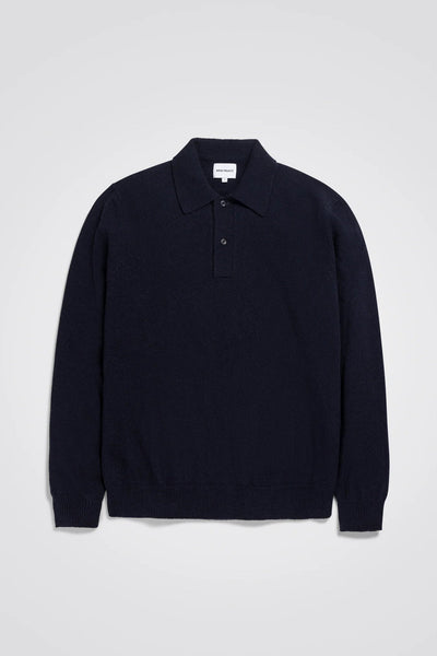 Norse Marco Merino Lambswool Polo Dark Navy - KYOTO - Norse Projects