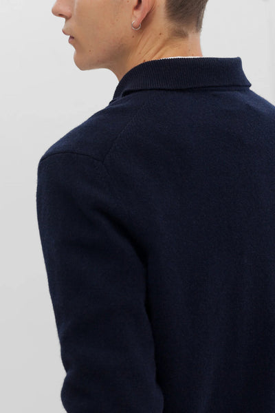 Norse Marco Merino Lambswool Polo Dark Navy - KYOTO - Norse Projects
