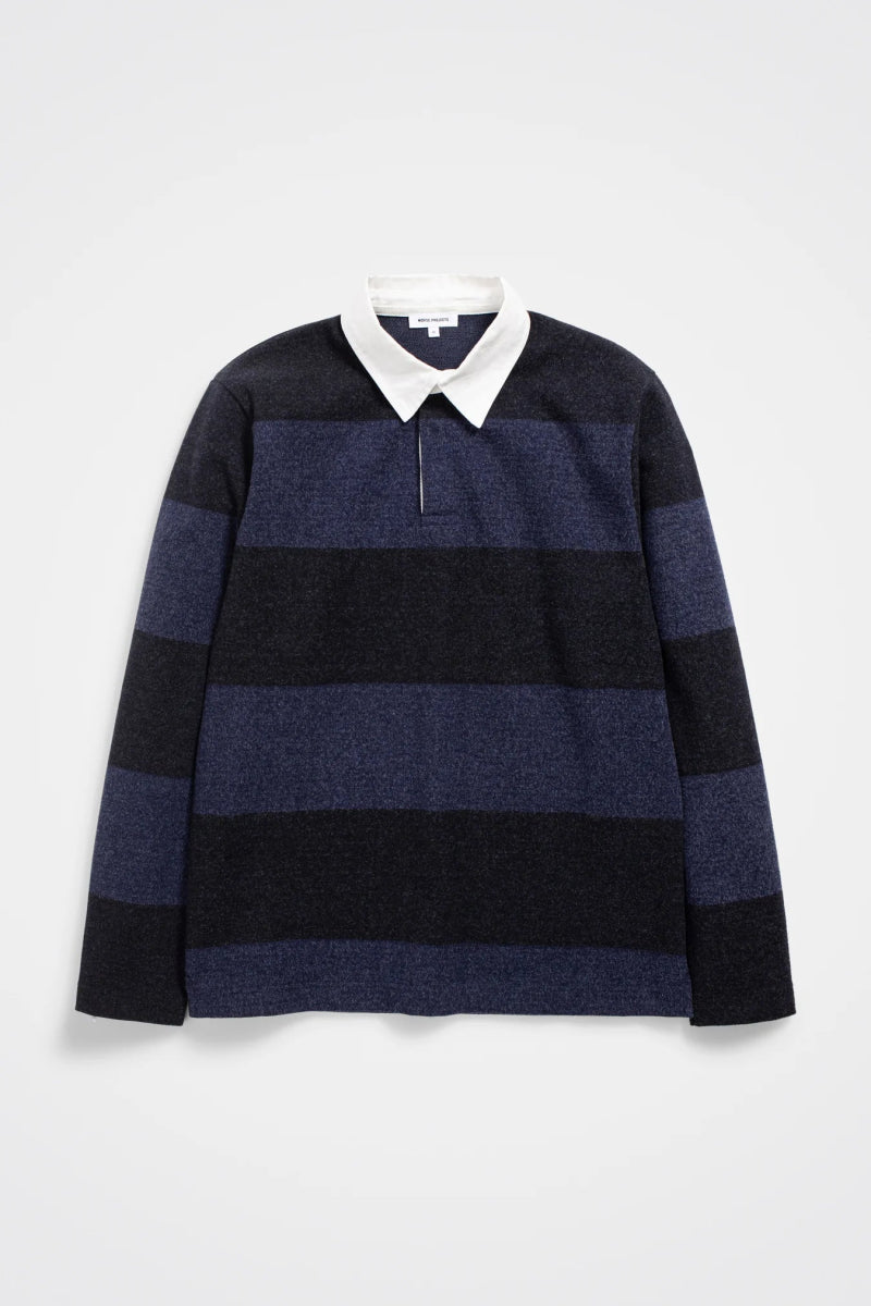 Norse Ruben Brushed Jersey Rugby LS Polo Navy - KYOTO - Norse Projects