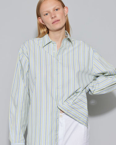 oval square Forever Tie Shirt Light Green Stripe - KYOTO - oval square