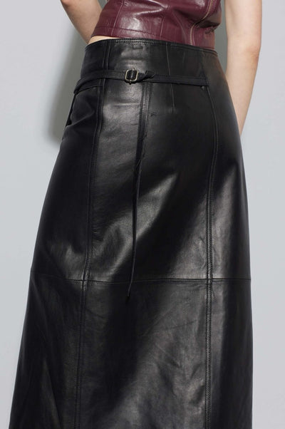 oval square Reflection Leather Skirt Black - KYOTO - oval square