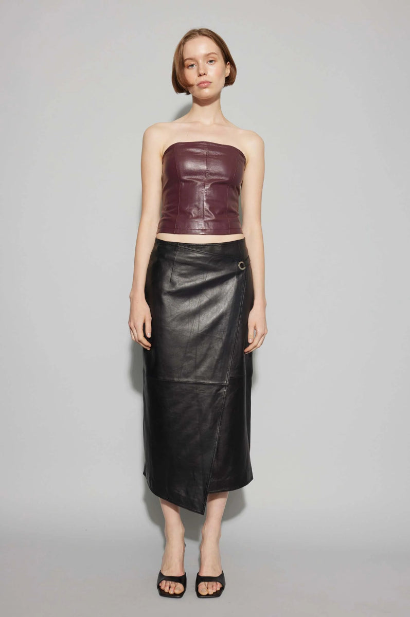 oval square Reflection Leather Skirt Black - KYOTO - oval square