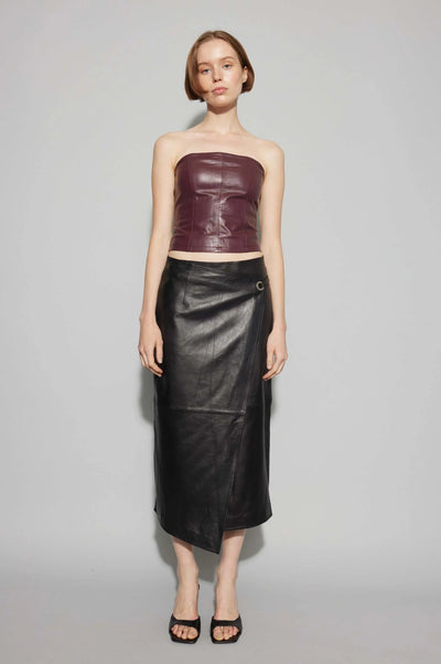 oval square Reflection Leather Skirt Black - KYOTO - oval square
