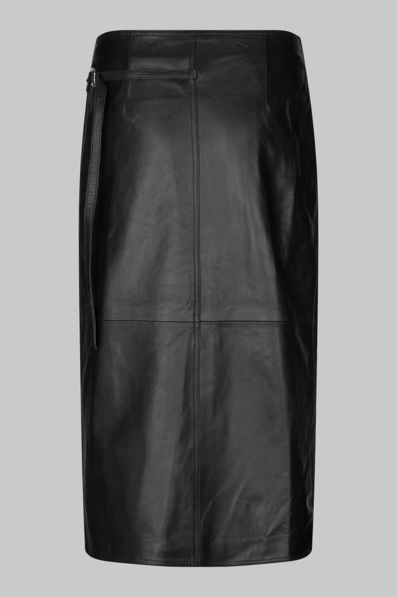 oval square Reflection Leather Skirt Black - KYOTO - oval square