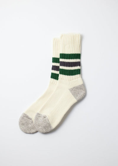 R1255 Oldschool Crew Socks - Green/Charcoal - KYOTO - RoToTo